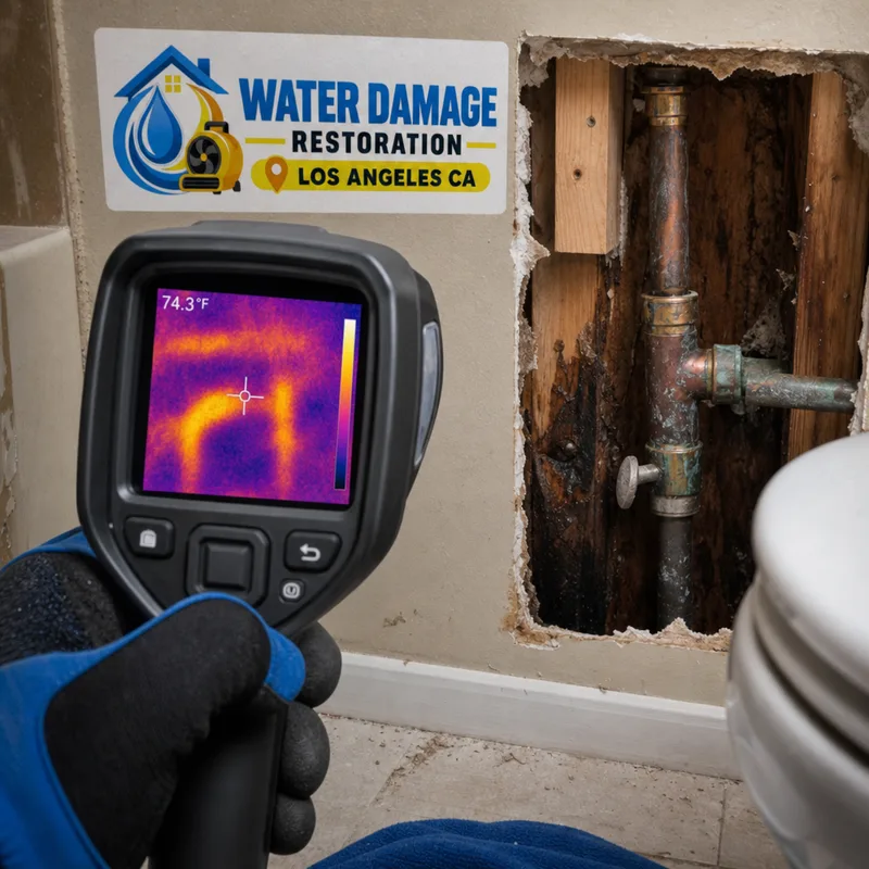 Moisture mapping view showing suspected hidden moisture near a bathroom supply line